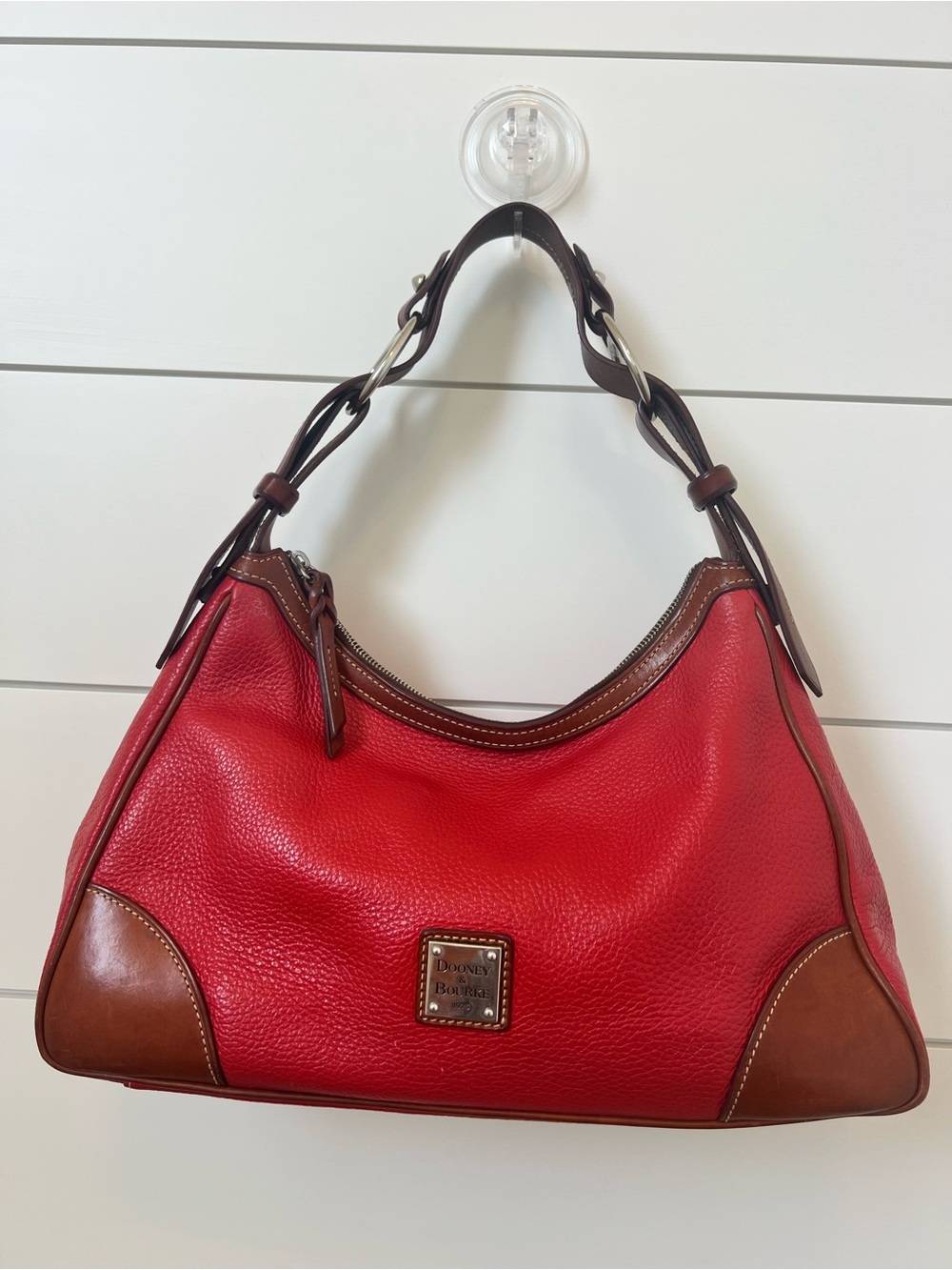 Dooney & Bourke Red Pebbled Leather Hobo Bag with pouch and key ring holder